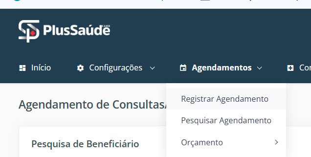 Menu Novo Agendamento