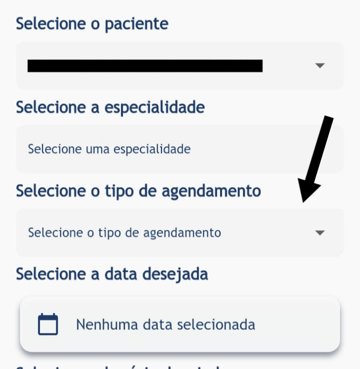 Menu Novo Agendamento